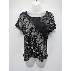East 5th Essentials Stretch Top Cap Sleeve Black Gray Paisley Women Size S New